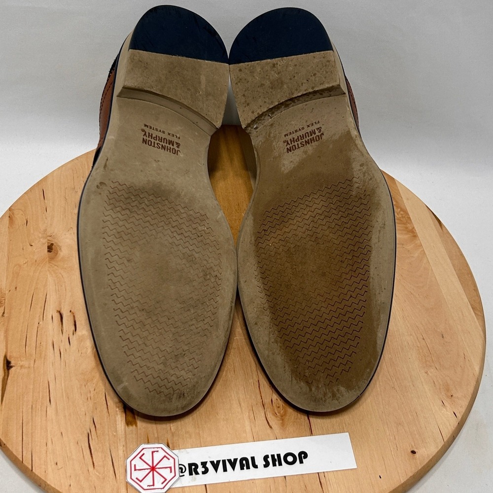 Johnston & Murphy Men's Brown Leather Navy Blue Suede Wingtip Dress Shoes - 9M - Picture 8 of 10